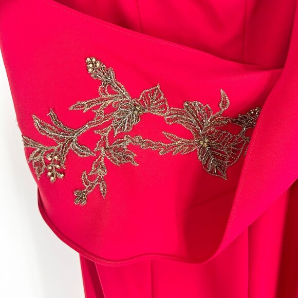 NWT Marchesa Notte Red One-Shoulder Embellished Stretch Crepe Gown - Picture 9 of 16
